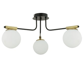 Rustic State Norte 3-Light Linear Sputnik Ceiling Light Fixture | Black and Brass