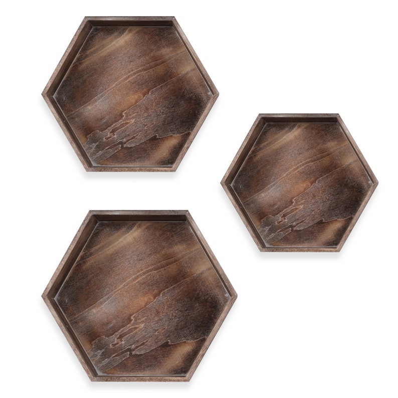 Floating Rustic Wooden Box Shelf Set of 3 Hexagon Wall Etsy