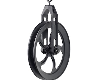 Industrial Look Wheel Farm Pulley by Rustic State for DIY Projects and Pendant Lamps, Frosty Black