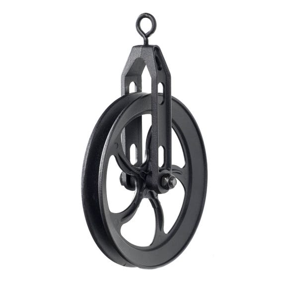Industrial Look Wheel Farm Pulley by Rustic State for DIY Projects and Pendant Lamps, Frosty Black