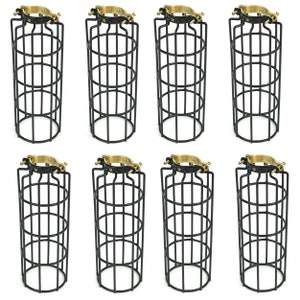 Rustic State Set of 8 Industrial Vintage Style Metal Wire Cylinder Light Cage | Lamp Guard for DIY Pendant Style Lamps | 10 Inch Long Black