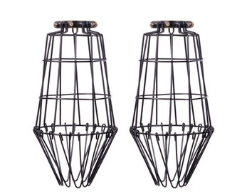 Rustic State Long Metal Wire Light Cage Guard for Pendant Lamps DIY Lighting Fixtures Black Set of 2