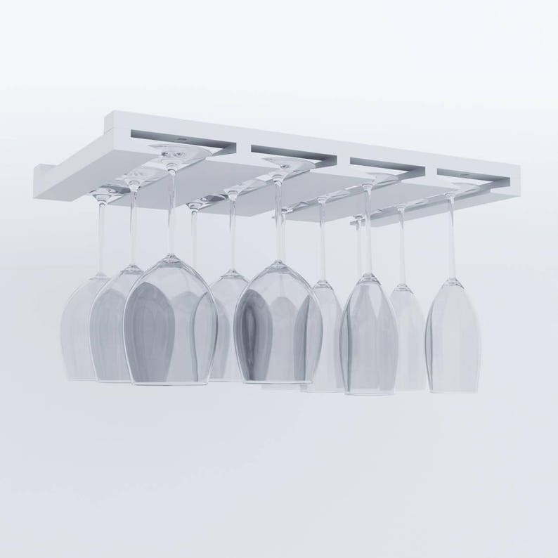 Under Cabinet 17.4 Inch Stemware Rack with 4 Sections by Rustic State Fits 6-12 Wine Glasses, Wooden White image 4