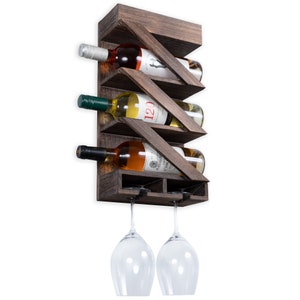 Rustic State Rioja Wall Mounted Wine Rack with Stemware Glass Holder with Cork Storage , Burnt Brown