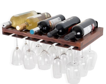 Rustic State Palomino Wall Mounted Wine Rack or Liquor Bottle Storage Holders | Stemware Racks Walnut Stained | Holds 5 Bottles