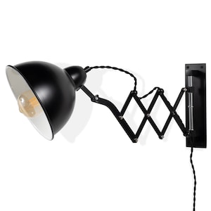 Rustic State Vintage Design Wall Reading Scissor Extension Lamp with a Dimmable Toggle Switch and 4 Watt LED Edison Light Bulb (Black)