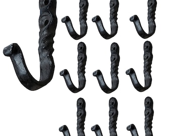 Rustic State Astor Wall Mount Coat Hanger Hooks Multiuse Entryway Railroad Spike Rack Cast Iron Black Set of 10