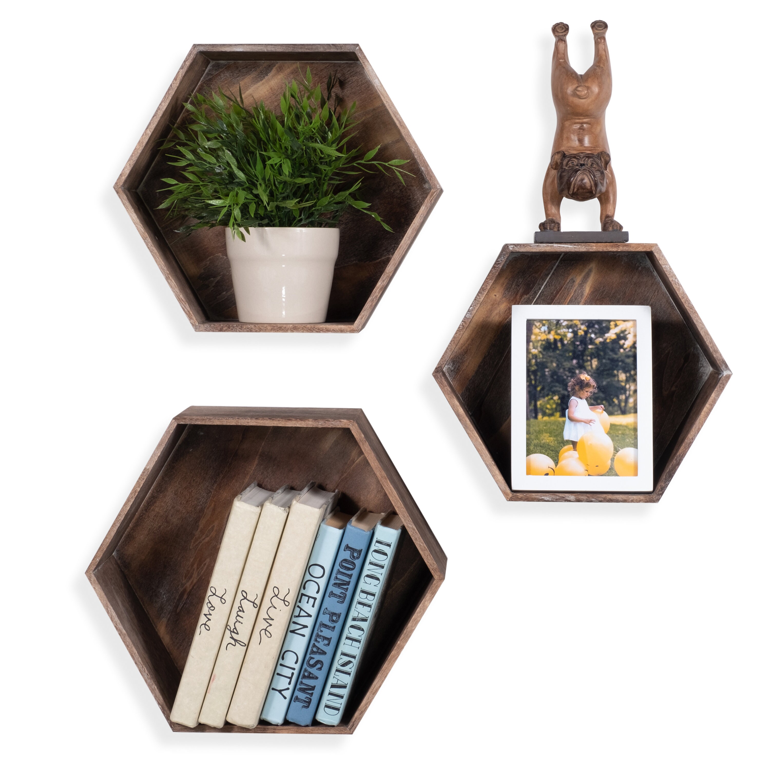 Rustic State Brooks Wall Mount Hexagon Wooden Box Shelf Etsy