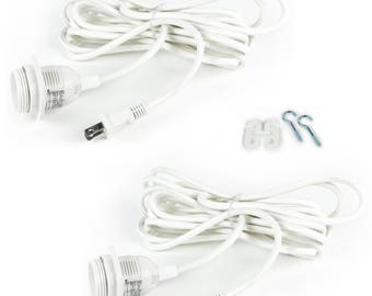 Retro 15-feet Fabric Cord by Rustic State for Hanging Light Fixtures Set of 2, White