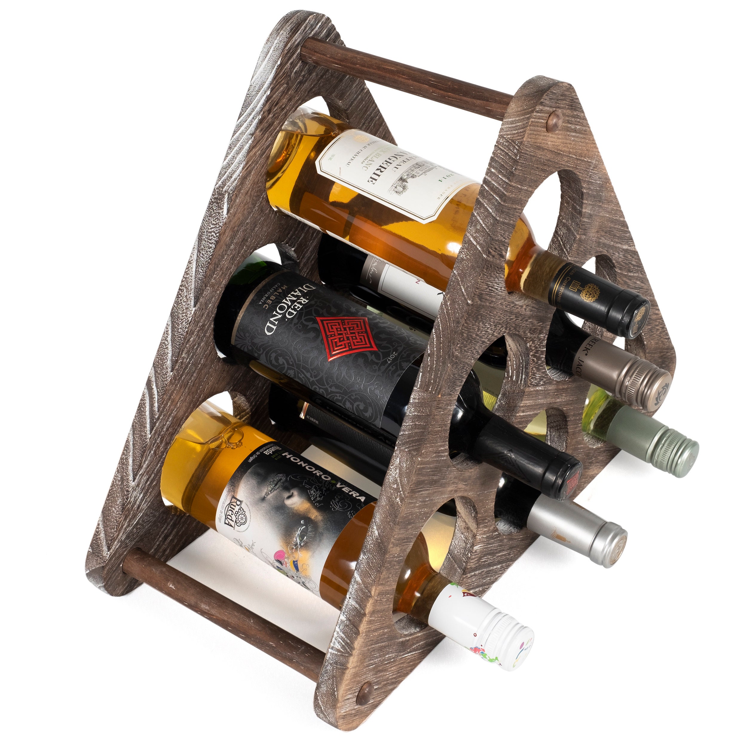 Rustic State Triangle Table Top Wood Wine Rack 6 Bottles Burnt Etsy