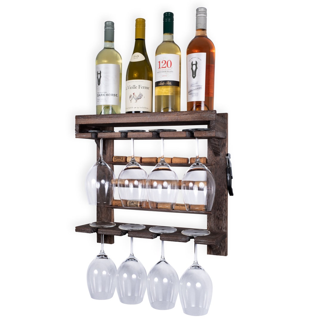 Rustic State Rias Wall Mounted Wine Rack With Stemware Glass Holder and ...