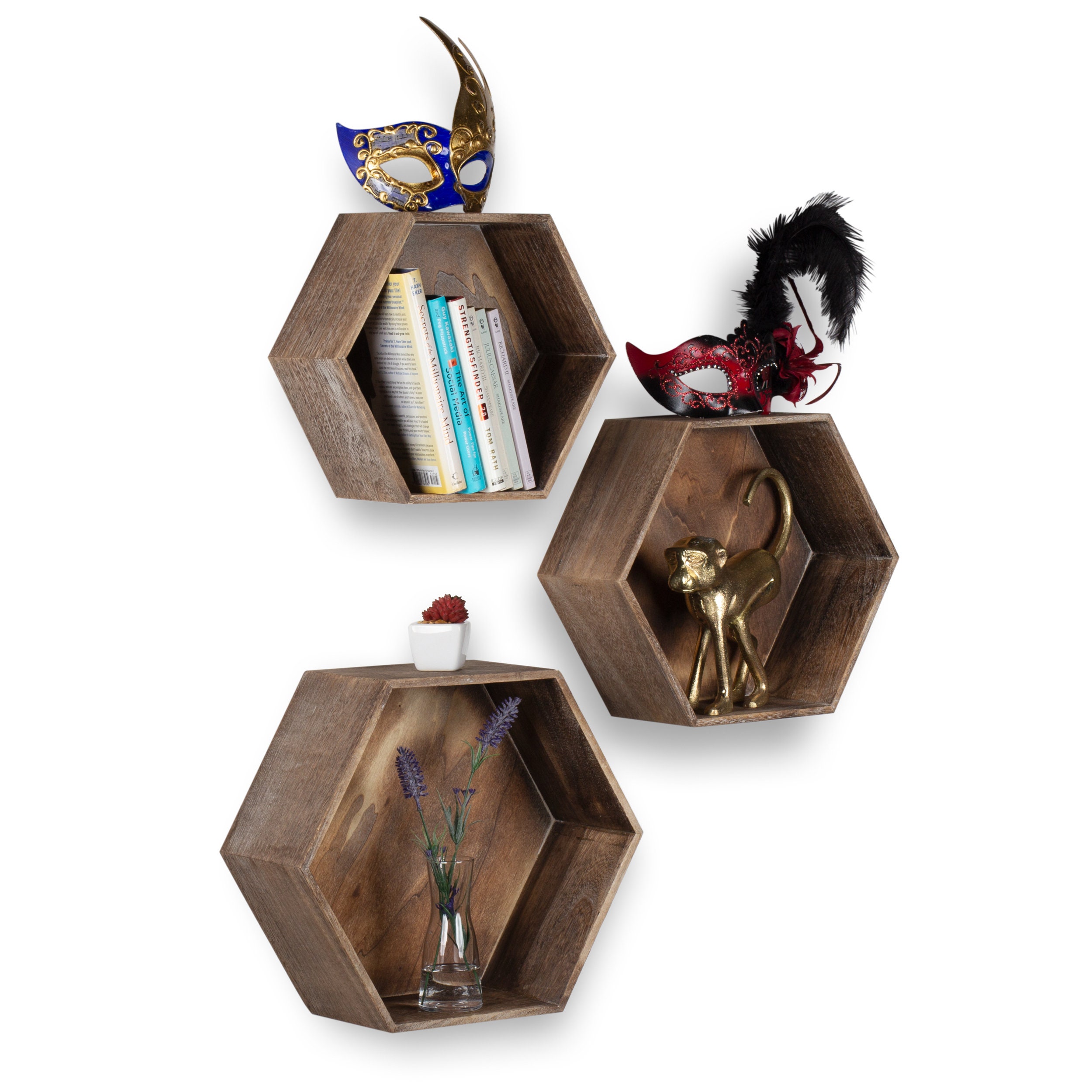 Rustic State Brooks Wall Mount Hexagon Wooden Box Shelf Etsy