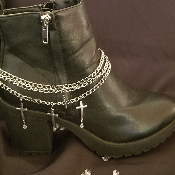 Boot Bracelet Triple chain with Three Crosses