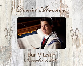 Personalized Custom Engraved Bar Mitzvah Faux Barnwood Picture Photo Frame - 2 Frame Sizes, 2 Styles Available.