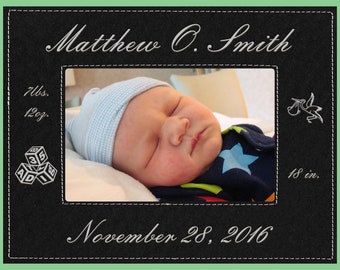 Personalized New Born Baby Leatherette Faux Leather Photo Frame. Choose From 9 Frame Colors And  2 Frame Sizes.