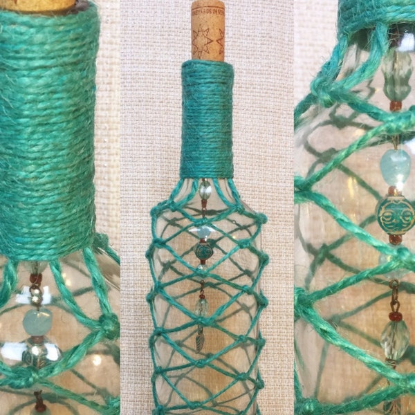 Teal Knotted Twine Bottle