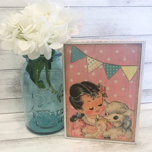 Ilustración de Pascua vintage / Gráfico / Decoración de bandeja escalonada / Bloque de madera / Niñera de estantería