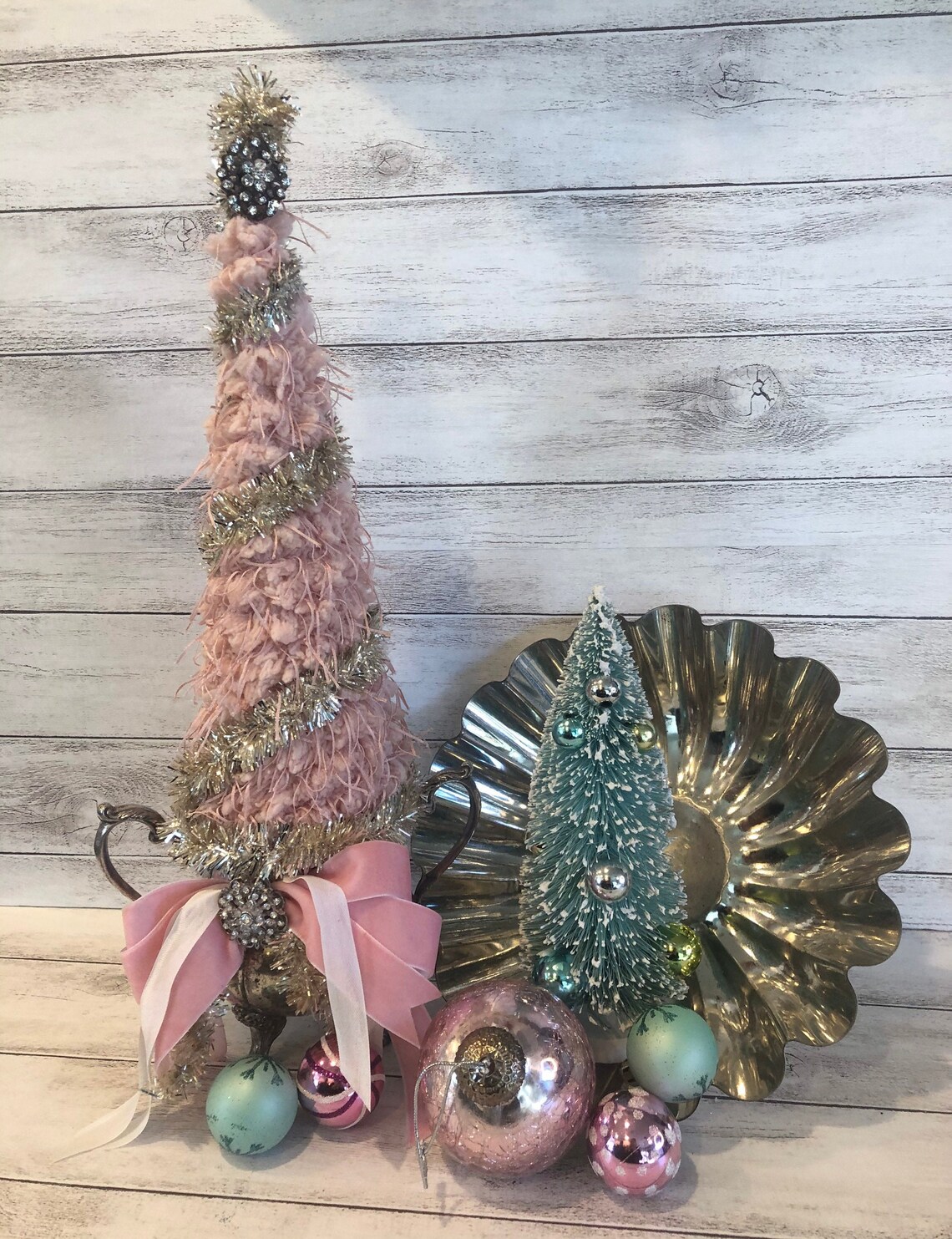 Vintage Inspired Pink Chenille Christmas Tree in Silver Sugar Etsy