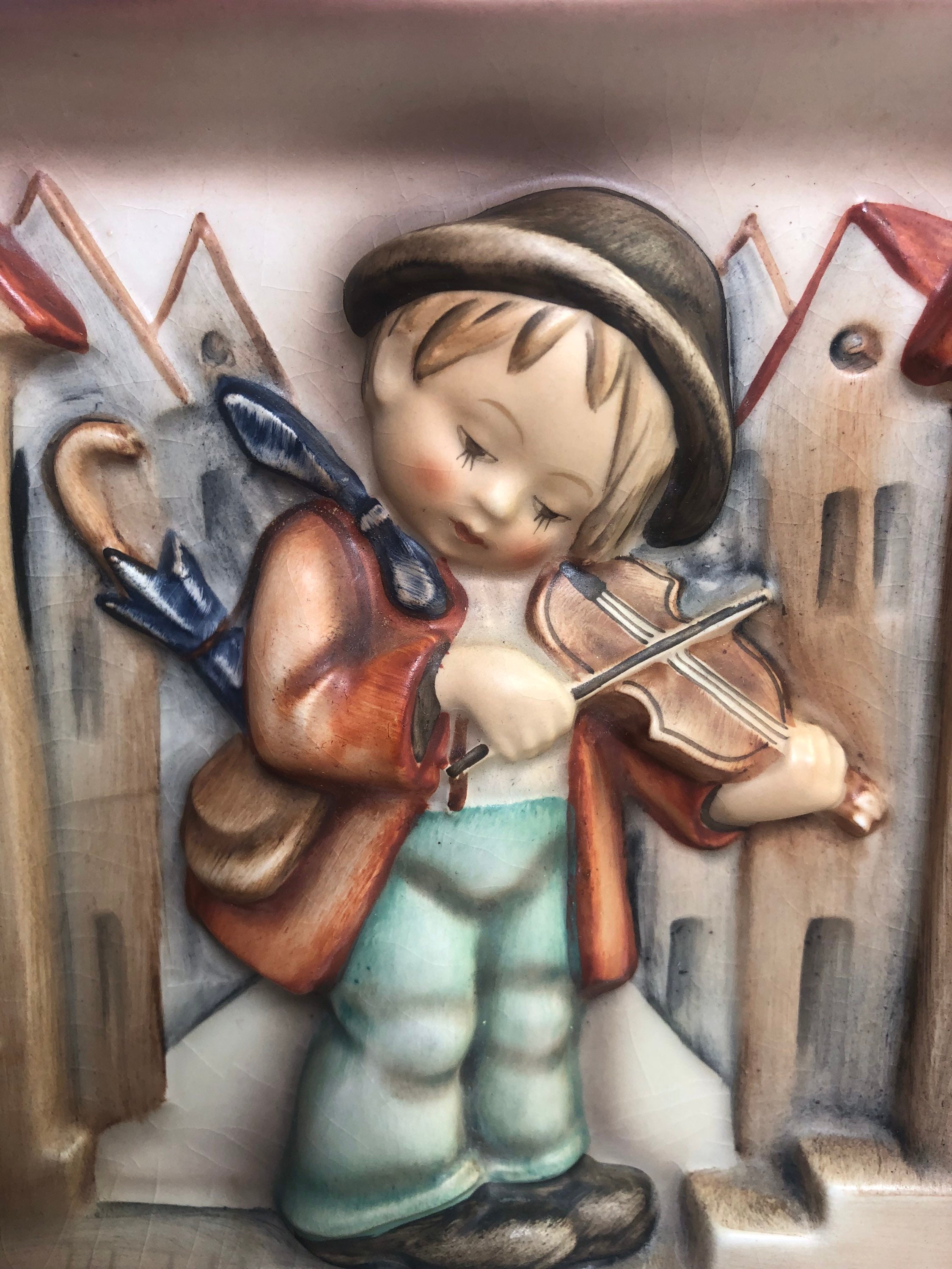 Set of Two Vintage GOEBEL HUMMEL Wall Plaques Boy W/umbrella