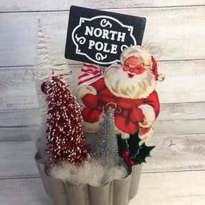 Vintage Christmas Santa with Trees standing in Vintage Jello Mold
