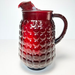 Vintage Anchor Hocking Red Provincial Bubble Glass Pitcher | 64 oz.