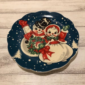 Vintage Snowman Couple Graphic 8” Salad Plate