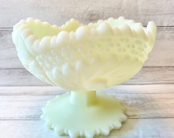 Vintage Fenton Uranium Art Glass Custard Satin Compote Dish