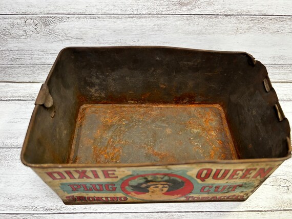 dixie queen tobacco tin Antique 1900s Dixie Queen Plug Cut Smoking Tobacco Tin Lunch Box/child Size