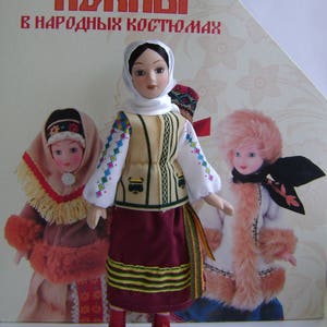 Handcrafted porcelain doll - Moldovan summer suit  N24