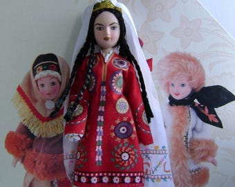 Handcrafted porcelain doll -  Tajik wedding suit   N56