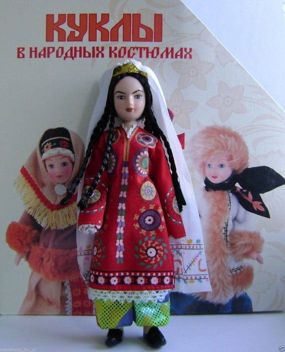 Porcelain doll handmade in national costume Tajik wedding suit N56 