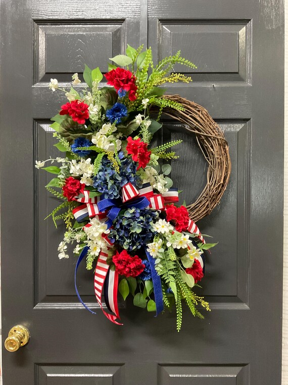 Patriotic Wreath for Front Door, Red White Blue Wreath, 4th of July Wreath, Americana Decor, Summer Door Wreath, Memorial Day Decor