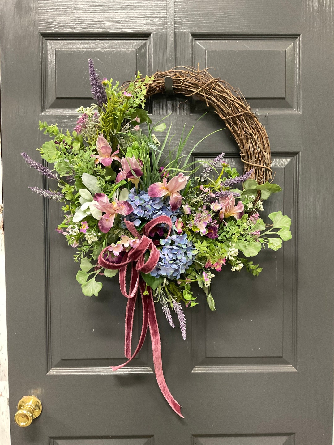 45cm Door Wreath,Spring Summer Wildflower Wreath Decorative Garland For Front Door Outdoor,Large Artificial Eucalyptus Wreaths With Flowers For Farmhouse Home Garden Party Wedding Decor (Colorful