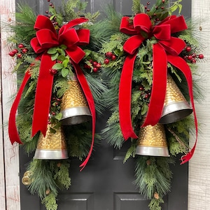 Red Velvet Christmas Bell Swag: Berry Pine Double Door Decor