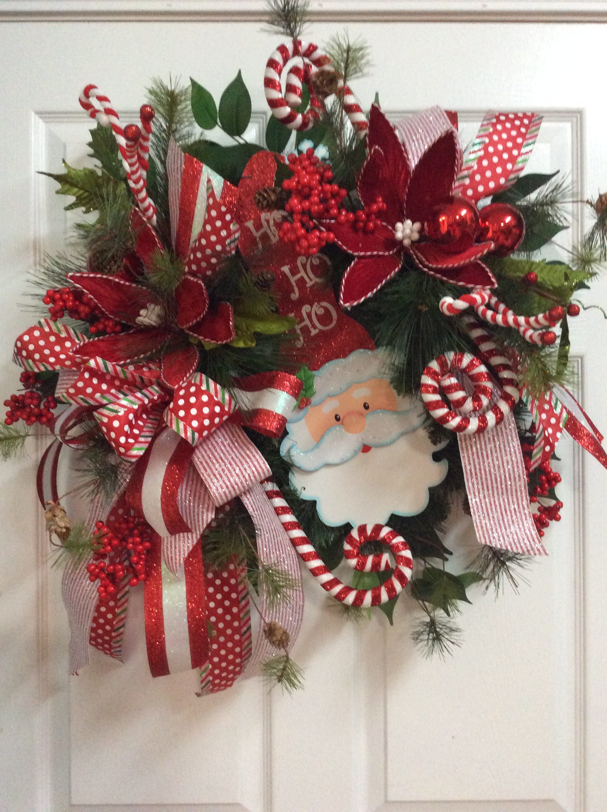 Santa Wreath Christmas Wreath for door Christmas Door | Etsy