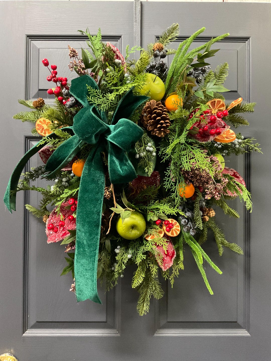 Williamsburg Style Christmas Wreath With Apples Oranges Red Berries and ...