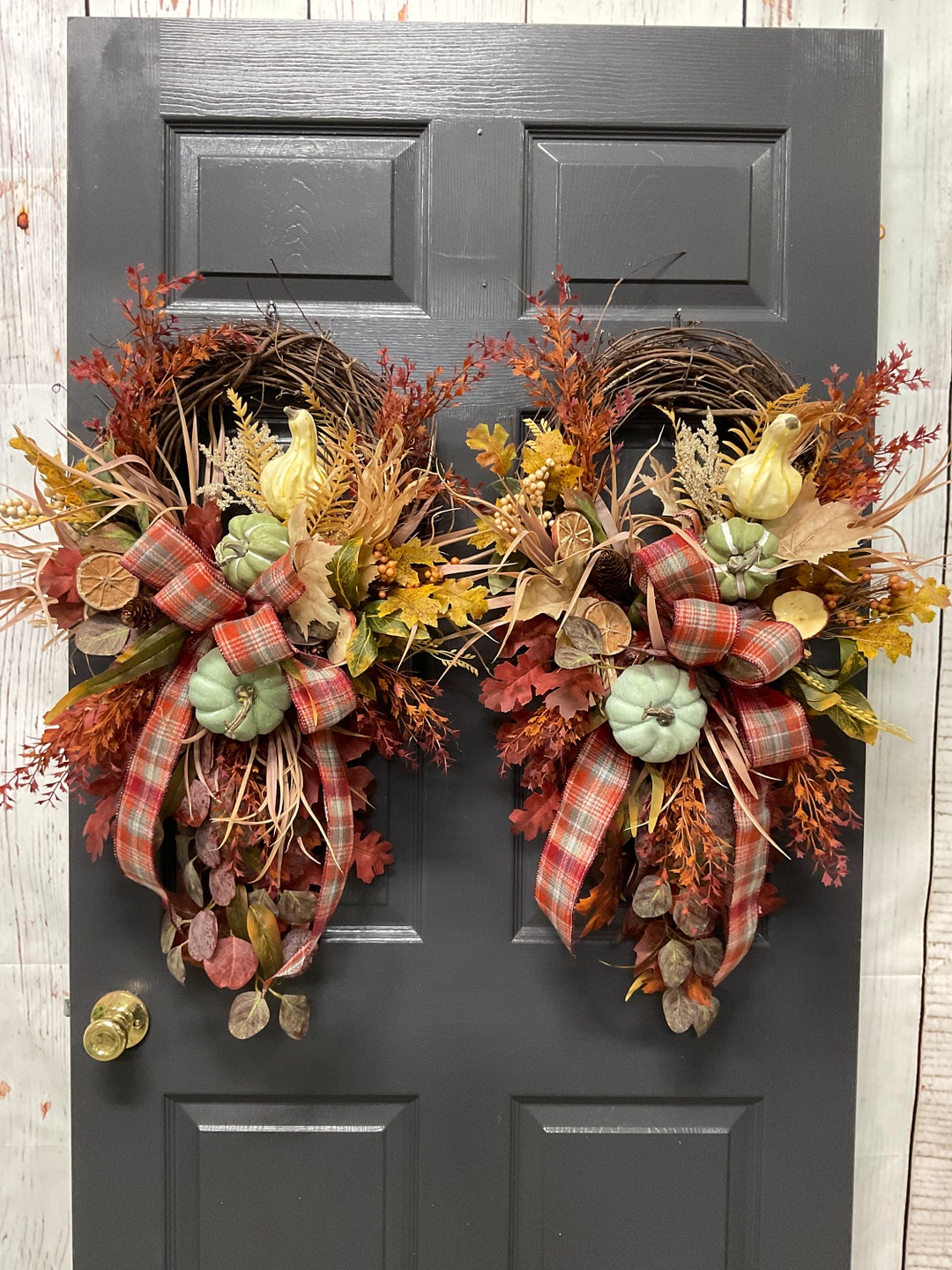 Double Door Fall Swags Double Door Autumn Wreaths Pumpkins Etsy