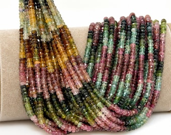 Contas de turmalina multicolorida natural, contas de pedra preciosa de turmalina facetada, suprimentos para fabricação de joias, contas a granel para atacado, fio de 33 cm (13"), 3,5-4,5 mm