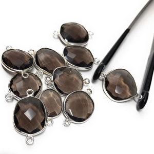 5Pcs/4Pcs Smokey Quartz Connectors, Sterling Silver Gemstone Connectors, Wholesale Jewelry Findings for DIY Jewelry Making, Bulk Lot Charms