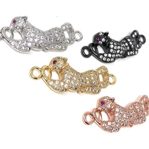 Conector de leopardo con micropavé de circonita cúbica, hallazgos pavé, conectores de dijes de eslabones pavé de circonita cúbica, hallazgos de joyería, suministros de joyería, fabricación de joyas DIY, 1 pieza