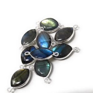 9 Pcs Labradorite Gemstone Sterling Silver Connectors, DIY Jewelry Making Connector Charms, 22x11mm