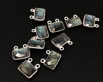 10Pcs Labradorite Gemstone Connector Charms, Sterling Silver Connectors, DIY Jewelry Making Supplies, 12.5x13.5mm