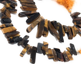 Natural Tiger Eye Beads, Tiger Eye Rough Polished Gemstone Beads, Jewelry Supplies for Jewelry Making, Wholesale Beads, 8" Strand