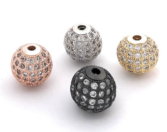 10mm Shamballa Beads, CZ Micro Pave Beads, Spacer Beads for Jewelry Making, Jewelry Supplies, Gold- Silver- Rose Gold Beads, 1 Pc