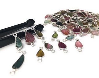 9Pcs/10 Pcs Tourmaline Connectors, Carved Leaf Sterling Silver Tourmaline Gemstone Connectors, Wholesale Jewelry Findings for Jewelry Making