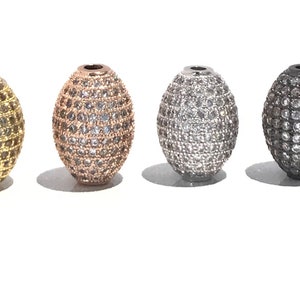 Oval Beads, Micro Pave Beads, CZ Pave Beads, Pave Spacer Beads, DIY Jewelry, Jewelry Findings, Egg Beads, Pave Beads, 16x11.5mm, 1 Piece
