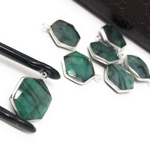 4Pcs /5Pcs Emerald Gemstone Charms, Sterling Silver Charms, May Birthstone DIY Jewelry Making Supplies, 20x15.25mm