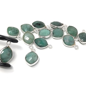 Emerald Gemstone Charms, Sterling Silver Charms for DIY Jewelry Making, Bulk Jewelry Supplies, May Birthstone Charms, 5 Pcs Lot 15.5X10mm