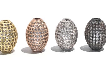 Perline ovali, micro perline pavé, perline pavé con zirconi cubici, perline distanziatrici pavé, gioielli fai da te, componenti per gioielli, perline a forma di uovo, perline pavé, 16x11,5 mm, 1 pezzo