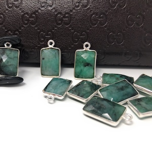 9 Pcs Emerald Gemstone Charms, Sterling Silver Charms for DIY Jewelry Making, May Birthstone,  17.5X10mm